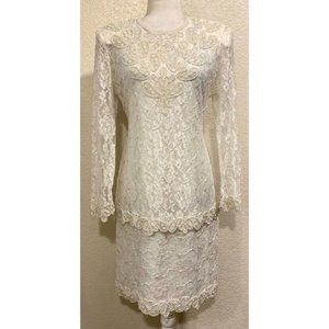 Brilliante by J.A. Vintage 80s White Beaded Retro Evening Dress